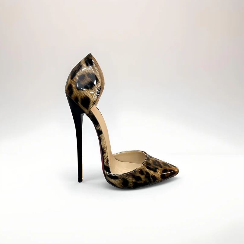 Patent D'orsay leopard print ultra stiletto pointed pumps 14cm 5.5" UK 7/EU40- SALE