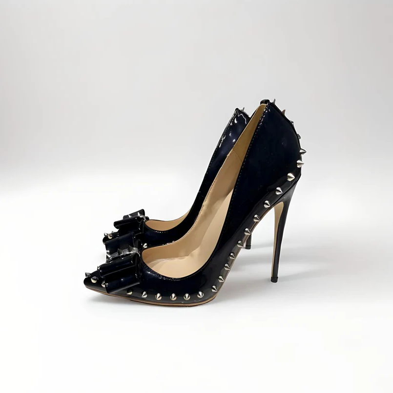 Rivet Spike Stiletto Pumps – Size EU44 12cm Heel Red Sole - SALE