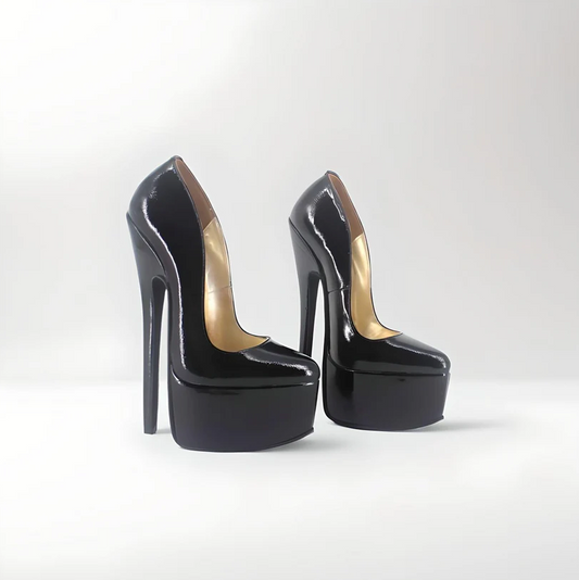 Real leather stiletto platform pumps 20cm black sole EU46- SALE