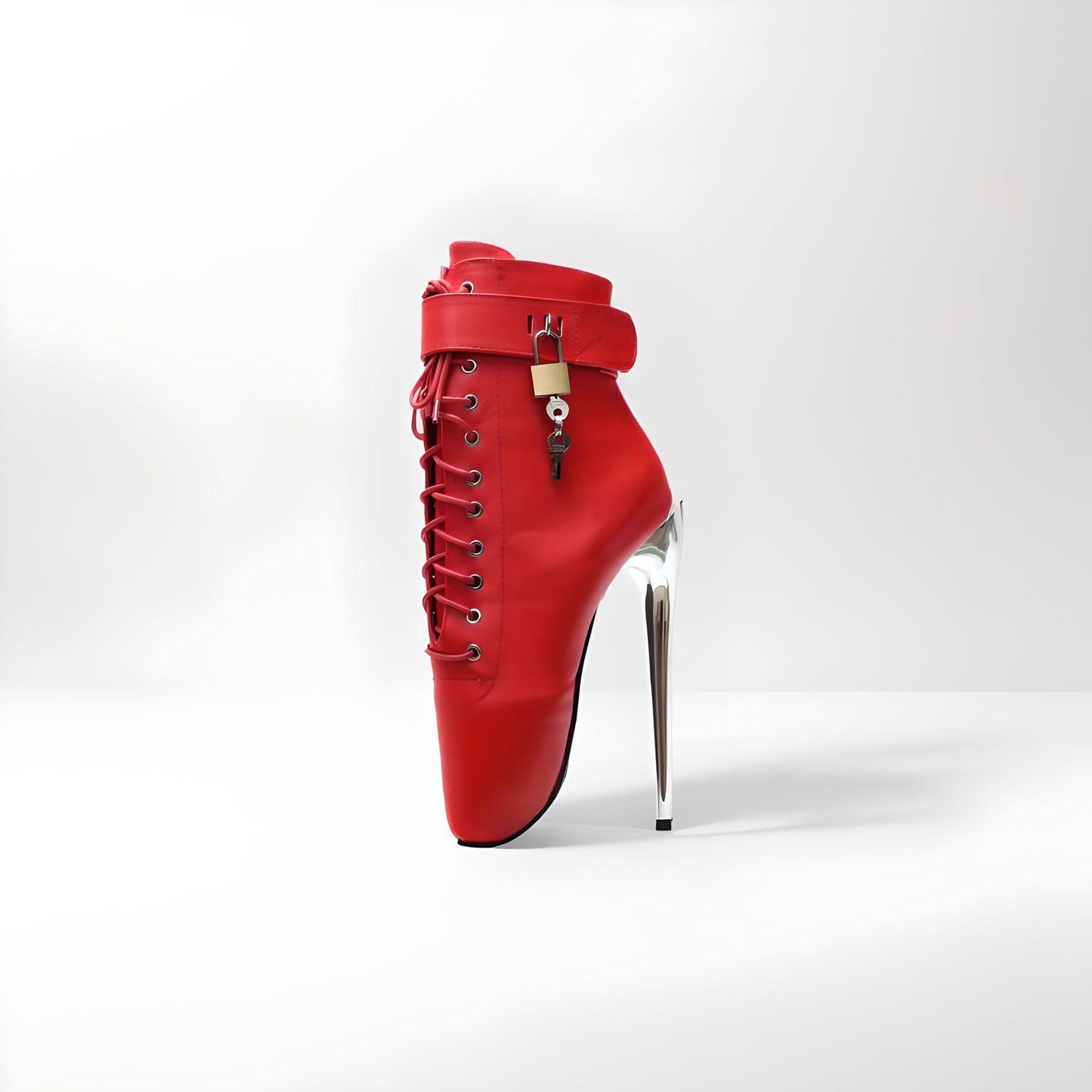 Fetish ballet heel ankle boots lockable 18cm 7"