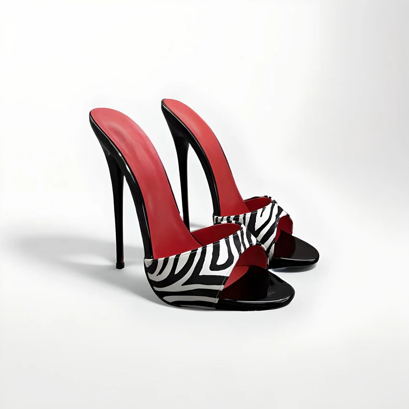 Stiletto round toe high heel mules animal print 16cm