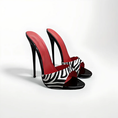 Stiletto round toe high heel mules animal print 16cm