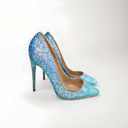 Blue glitter stiletto pumps