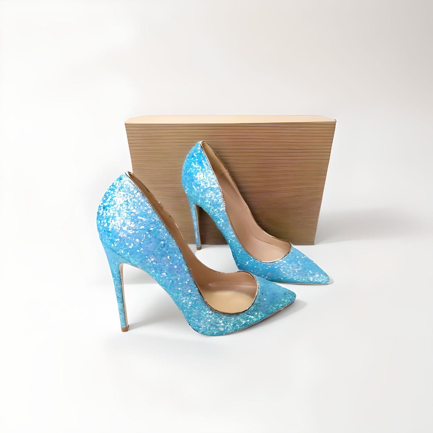 Blue glitter stiletto pumps