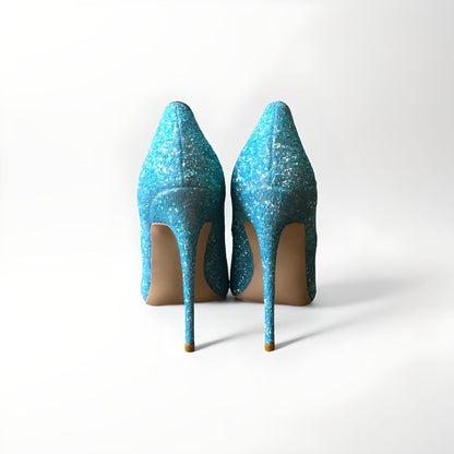 Blue glitter stiletto pumps