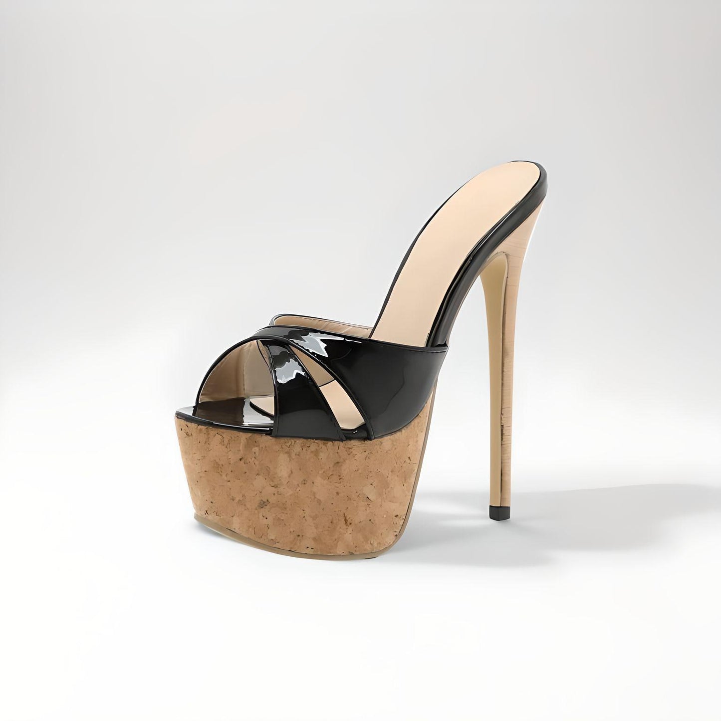 Extreme stiletto cork mules 16cm