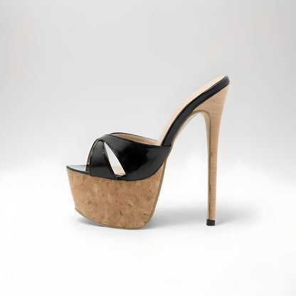 Extreme stiletto cork mules 16cm