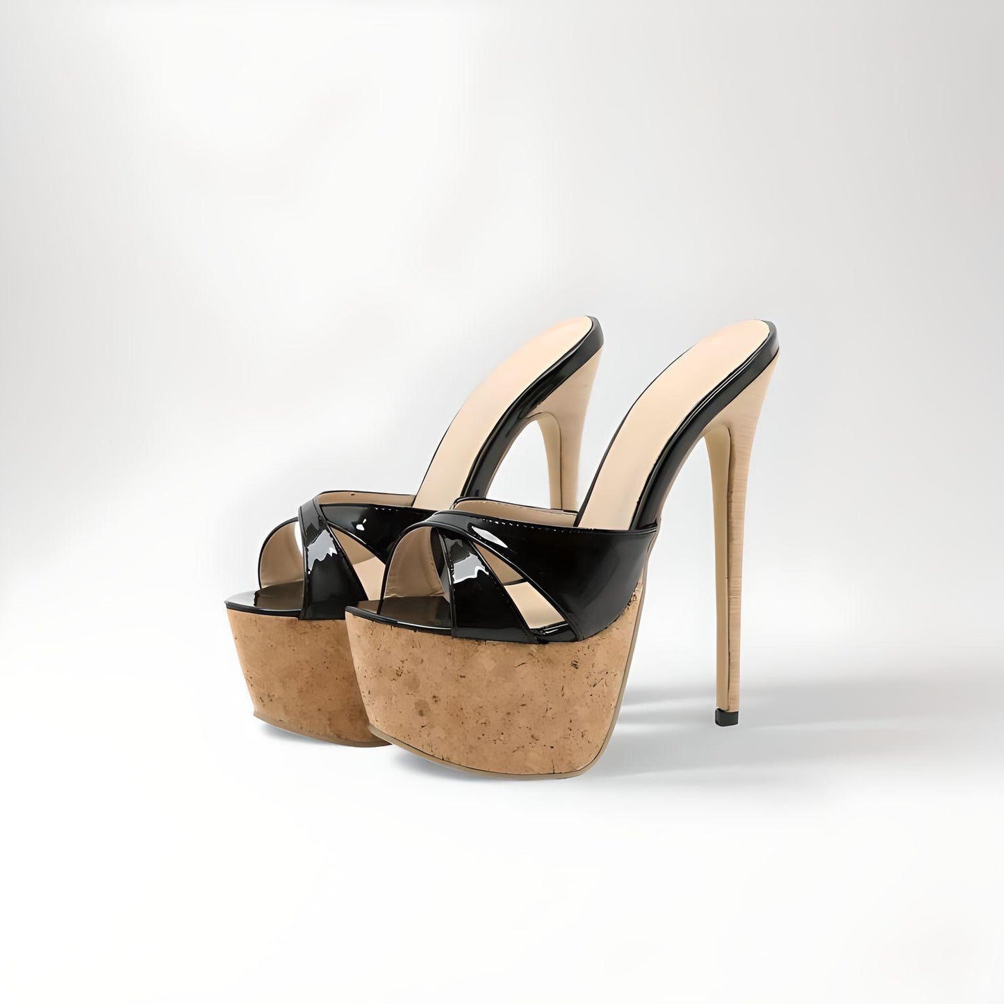 Extreme stiletto cork mules 16cm