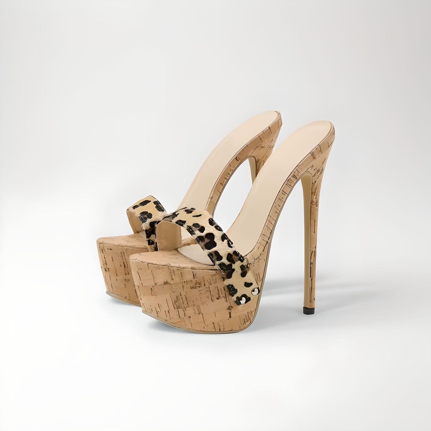 Cork extreme high heel platform mules 17-18cm