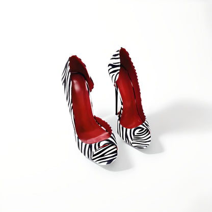 D'Orsay zebra print peep toe stiletto pumps