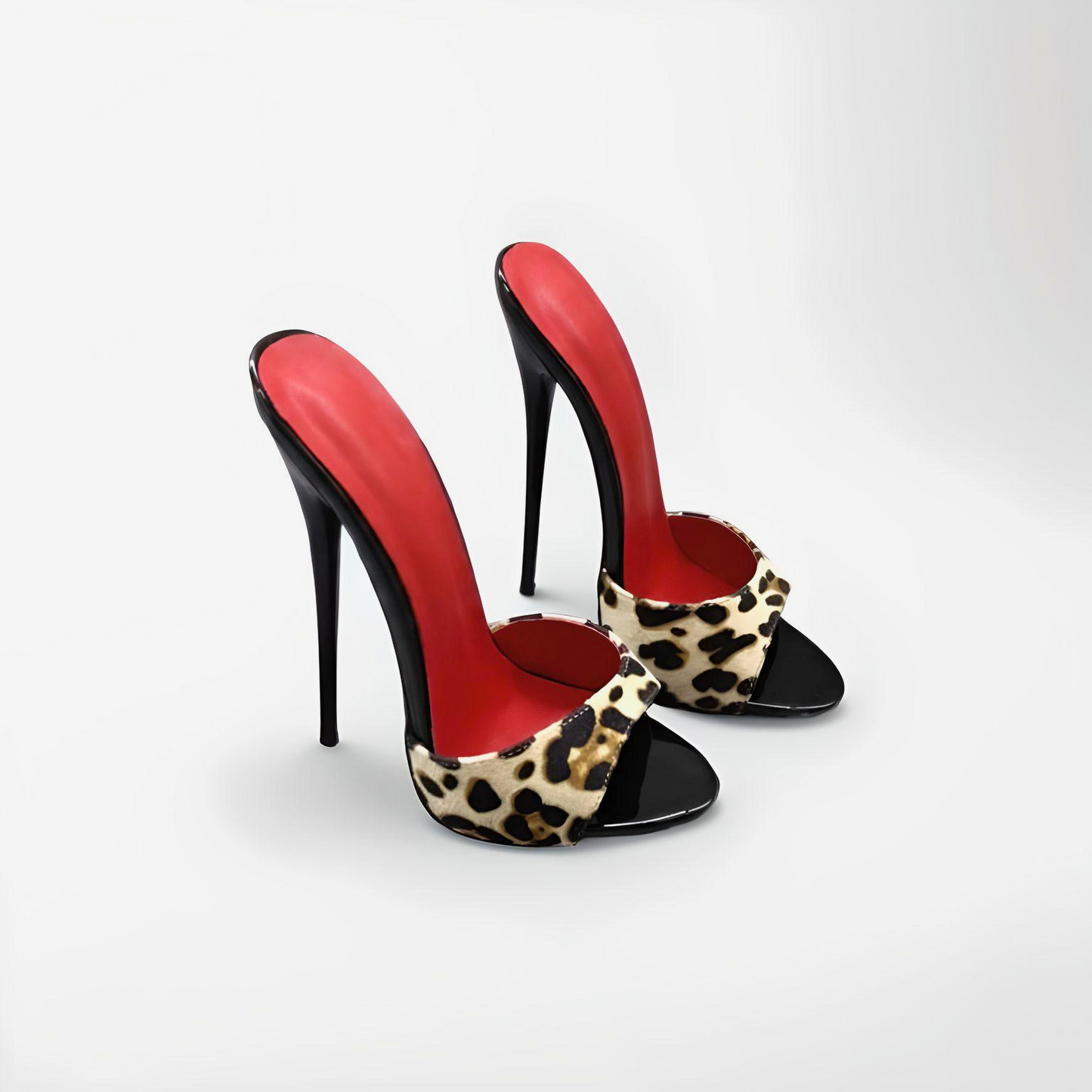Stiletto round toe high heel mules animal print 16cm