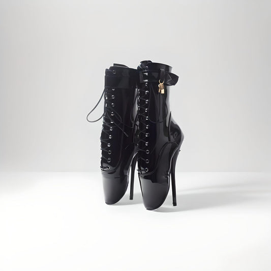 Fetish patent ballet heel ankle boots lockable 18cm 7"