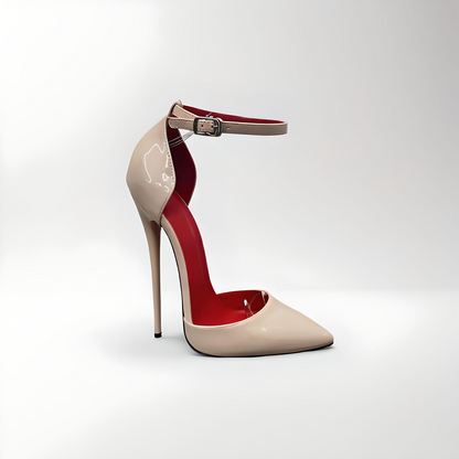 Patent fetish ankle strap stiletto pointed pumps 16cm 6"
