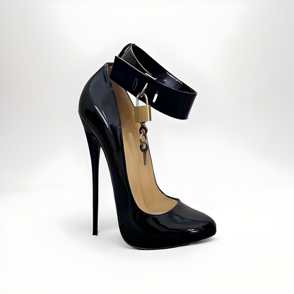 Locking Ankle Strap Stiletto Round Toe Pumps – 16cm / 6" High Heel