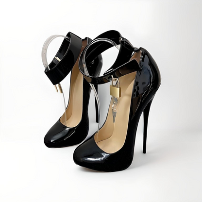 Locking Ankle Strap Stiletto Round Toe Pumps – 16cm / 6" High Heel