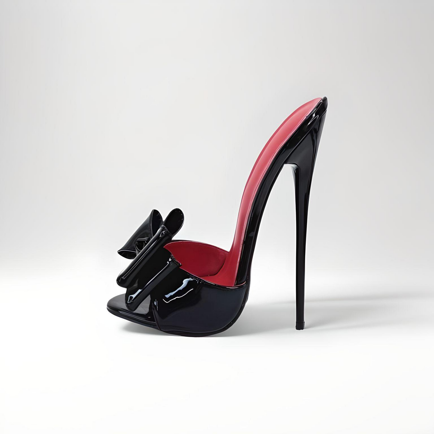Bow detail patent high heel stiletto mules