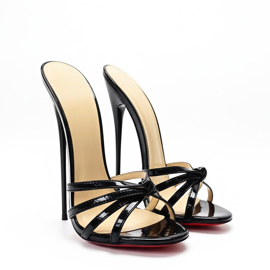 Strappy stiletto round toe mules