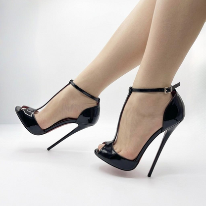 T-bar Peep Toe Stiletto High Heel Pumps