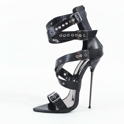 Super High Heel Thin Metal Stiletto Sandals 13 or 16cm – Strappy – UK 3–12