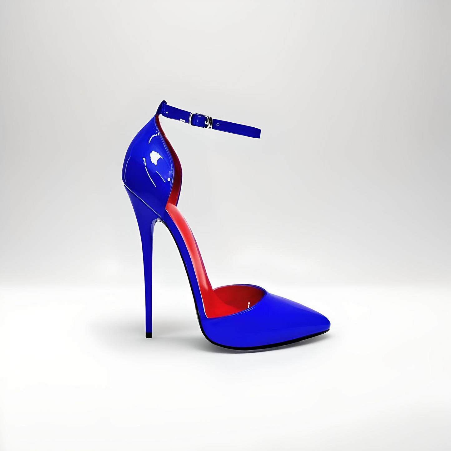 Patent fetish ankle strap stiletto pointed pumps 16cm 6"