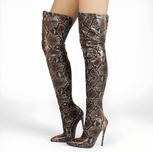 Fetish patterned patent high heel stiletto thigh boots 12cm heel