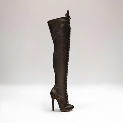 Lace-up Round toe high heel stiletto knee boots 14cm 5.5"
