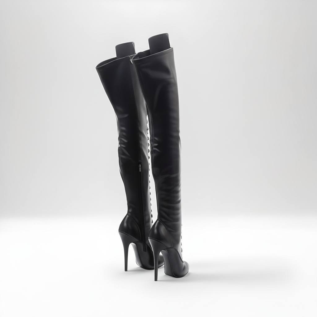 Lace-up Round toe high heel stiletto knee boots 14cm 5.5"