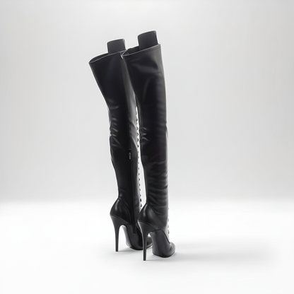 Lace-up Round toe high heel stiletto knee boots 14cm 5.5"