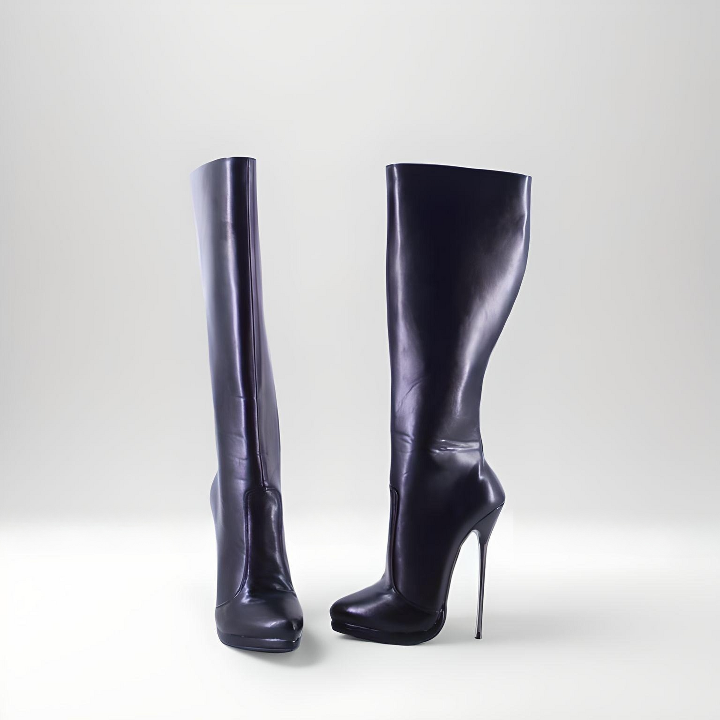 Metal stiletto high heel knee boots pointy toe 16cm 6.3"