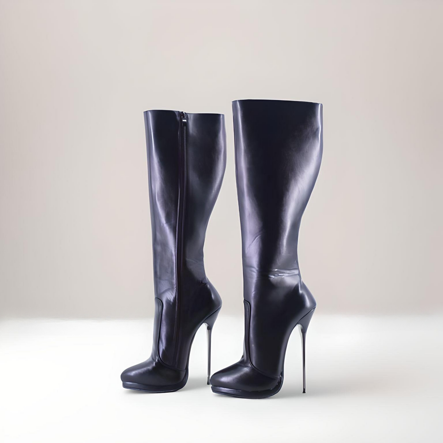 Metal stiletto high heel knee boots pointy toe 16cm 6.3"