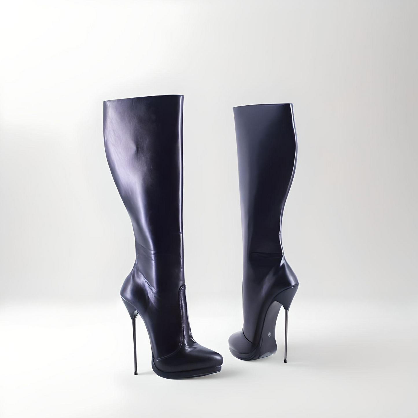 Metal stiletto high heel knee boots pointy toe 16cm 6.3"