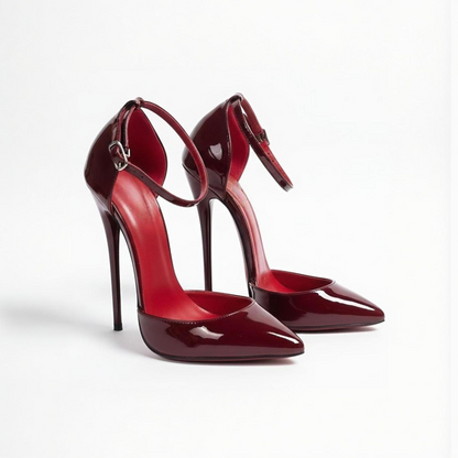 Escarpins pointus à bride cheville fetish en cuir verni 16cm 6"