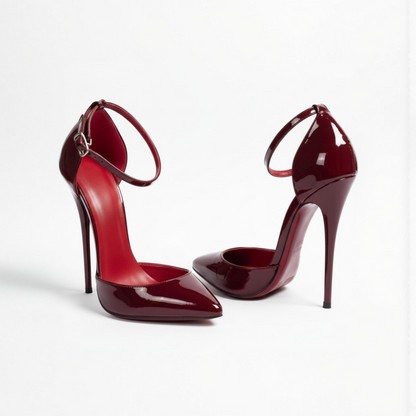 Escarpins pointus à bride cheville fetish en cuir verni 16cm 6"