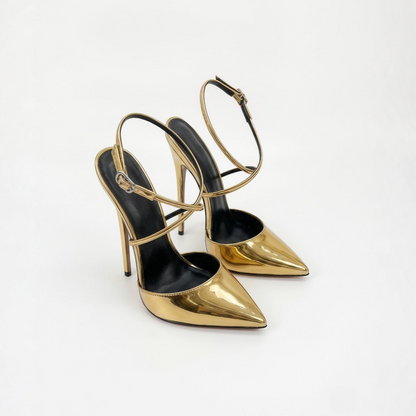 Pointed close toe ankle strap stiletto sandals
