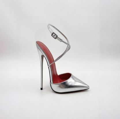 Pointed close toe ankle strap stiletto sandals