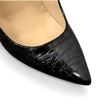 Black moc croc stiletto pointed pumps 16cm 6"