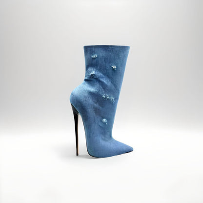 Ultra high heel stiletto denim ankle boots 16cm 6"