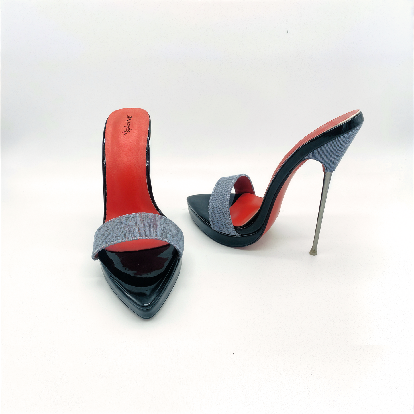 Denim Ultra slim Metal Stiletto High Heel Platform Mules - Women's UK6