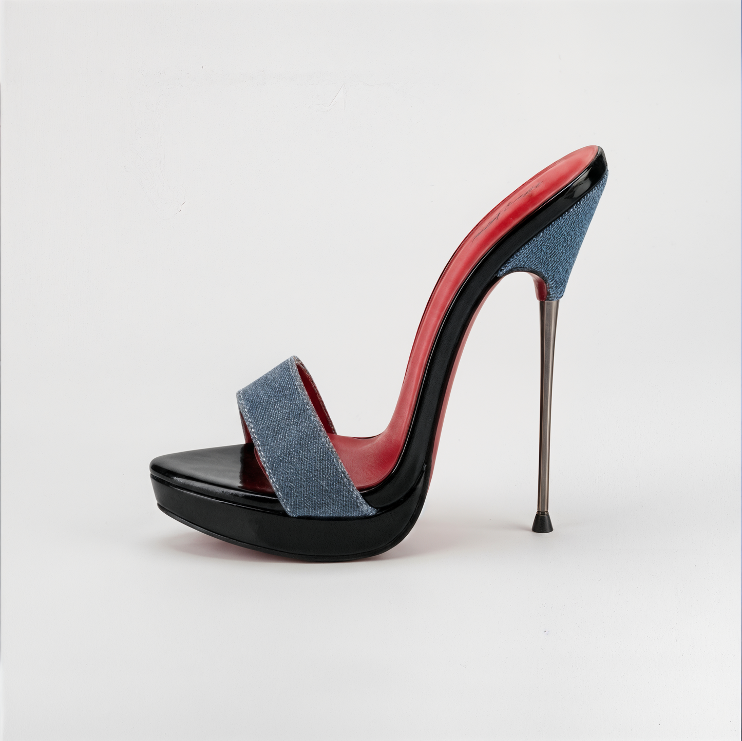 Denim Ultra slim Metal Stiletto High Heel Platform Mules - Women's UK6