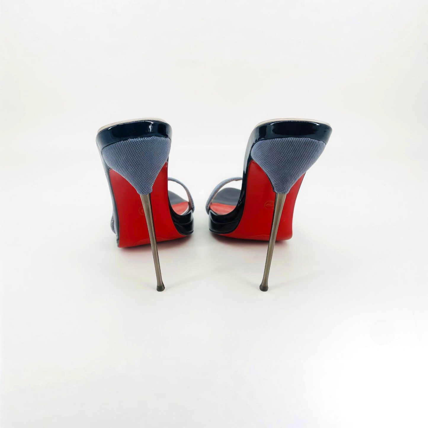 Denim Ultra slim Metal Stiletto High Heel Platform Mules - Women's UK6