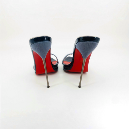 Denim Ultra slim Metal Stiletto High Heel Platform Mules - Women's UK6