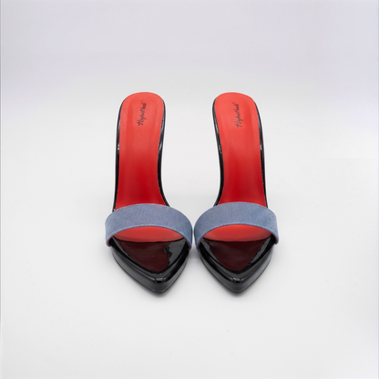 Denim Ultra slim Metal Stiletto High Heel Platform Mules - Women's UK6