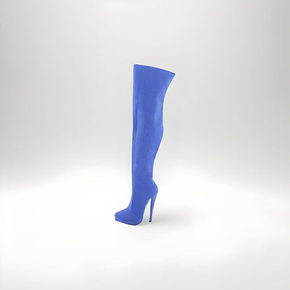 Denim style stiletto knee boots 16cm 6” heel