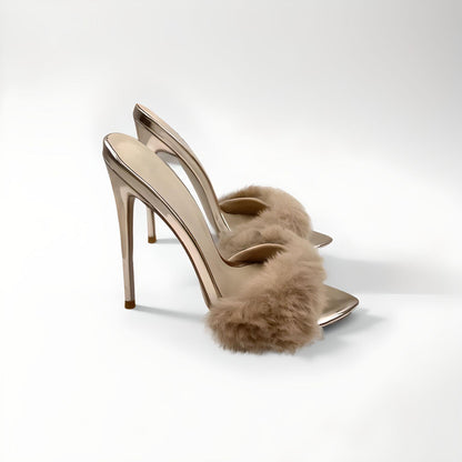 Furry stiletto sexy 'bedroom' mules 12cm 4.5" heel