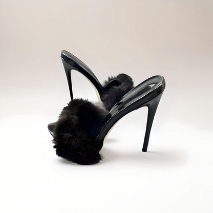 Furry stiletto sexy 'bedroom' mules 12cm 4.5" heel