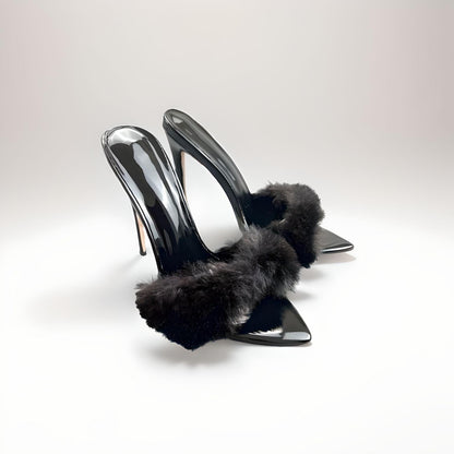 Furry stiletto sexy 'bedroom' mules 12cm 4.5" heel