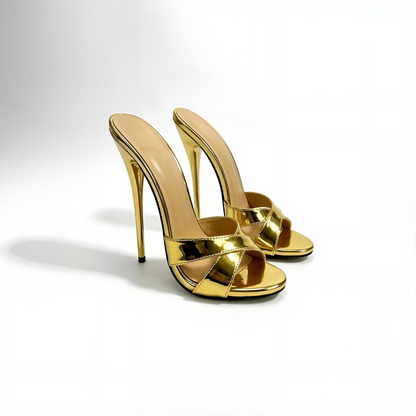 Pantoletten mit Riemchen-Stiletto und runder Spitze, 18 cm