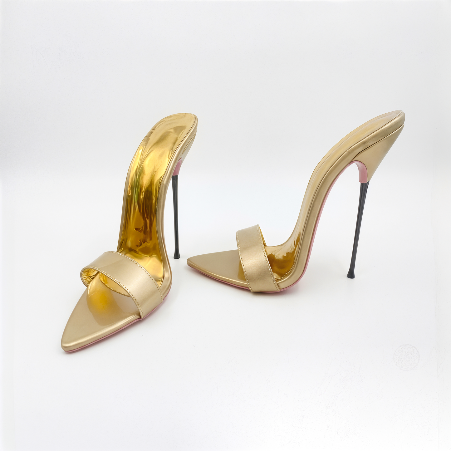 Gold Ultra slim Metal Stiletto High Heel Mules - Women's UK8