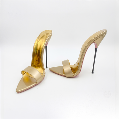 Gold Ultra slim Metal Stiletto High Heel Mules - Women's UK8