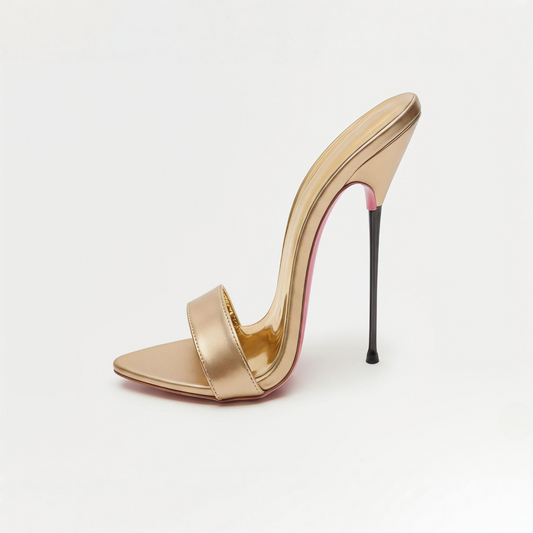 Gold Ultra slim Metal Stiletto High Heel Mules - Women's UK8